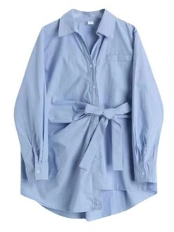 Women's Shirt Dress Casual Dress Mini Dress Outdoor Daily Vacation Polyester Fashion Modern Shirt Collar Lace Up Button Long Sleeve Spring Fall Winter 2023 Loose Fit Sky Blue Plain S M L XL 2XL -Cheap Plus Fit Dress Store pgkpbw1695027663179