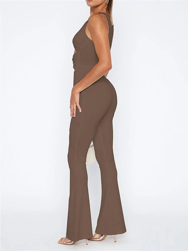 Women's Jumpsuit Workout Bodysuit Cut Out Solid Color V Neck Sexy Party Going Out Regular Fit Sleeveless Brown Green Dark Gray XS S M Summer Fall Gym 9 Women's Jumpsuit Workout Bodysuit Cut Out Solid Color V Neck Sexy Party Going Out Regular Fit Sleeveless Brown Green Dark Gray XS S M Summer Fall Gym - Image 9