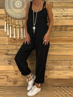 Women's Jumpsuits Casual Fall Maillard Bib Utility Overall Pocket Solid Color Daily Going Out Straight Regular Fit Sleeveless Black Blue Wine S M L Spring Summer 11 Women's Jumpsuits Casual Fall Maillard Bib Utility Overall Pocket Solid Color Daily Going Out Straight Regular Fit Sleeveless Black Blue Wine S M L Spring Summer -Cheap Plus Fit Dress Store phajtm1647401990422