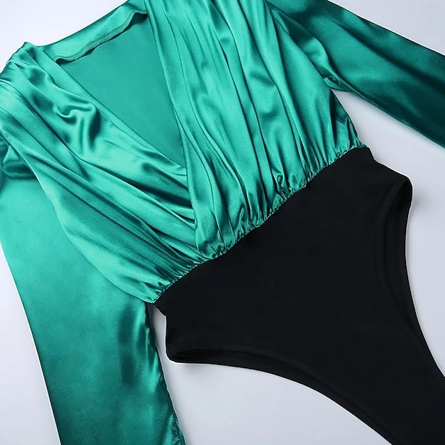 Women's Bodysuit Solid Color Deep V Basic Street Going Out Regular Fit Long Sleeve Green Fuchsia Black S M L Spring 6 Women's Bodysuit Solid Color Deep V Basic Street Going Out Regular Fit Long Sleeve Green Fuchsia Black S M L Spring - Image 6