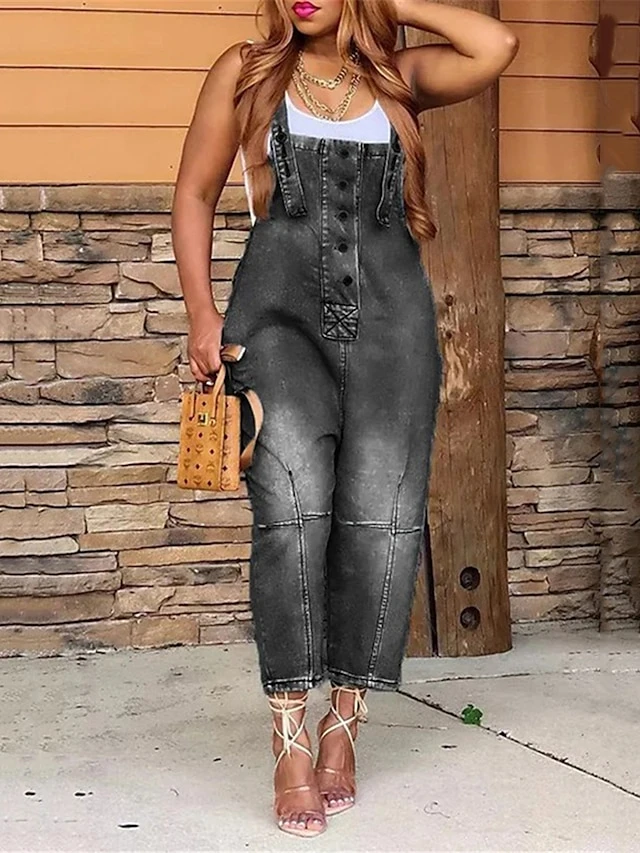 Women‘s Overall Pocket Solid Color Denim Square Neck Streetwear Daily Vacation Regular Fit Sleeveless Black Navy Blue Dusty Blue S M L Fall 9 Women‘s Overall Pocket Solid Color Denim Square Neck Streetwear Daily Vacation Regular Fit Sleeveless Black Navy Blue Dusty Blue S M L Fall - Image 9