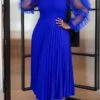 Women's Plus Size Curve Party Dress Formal Dress A Line Dress Plain Midi Dress Long Sleeve Pleated Ruffle Crew Neck Fashion Party Blue Fall Winter XL XXL 3XL 4XL