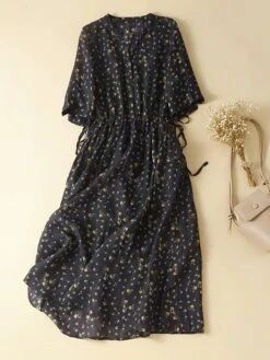 Women's Casual Dress Cotton Linen Dress A Line Dress Midi Dress Linen / Cotton Blend Basic Classic Outdoor Daily Vacation Split Neck Button Pocket 3/4 Length Sleeve Spring Fall Autumn 2023 Loose Fit -Cheap Plus Fit Dress Store pilprb1693967797128