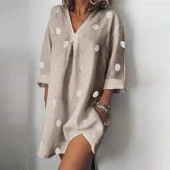 Women's Casual Dress Cotton Linen Dress Shift Dress Mini Dress Cotton Blend Basic Casual Home Street Daily V Neck Pocket Rolled Cuff 3/4 Length Sleeve Summer Spring Fall 2023 Loose Fit White Pink