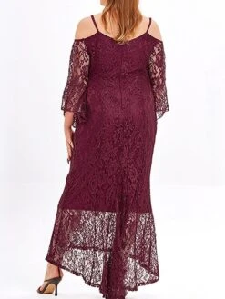 Women's Plus Size Prom Dress Party Dress Lace Dress Long Dress Maxi Dress Black Pink Wine Long Sleeve Pure Color Lace Spring Fall Winter Cold Shoulder Fashion Wedding Guest Birthday Evening Party 2023 -Cheap Plus Fit Dress Store pjibxr1693535478597