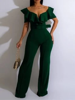 Women's Jumpsuit Ruffle High Waist Solid Color Off Shoulder Elegant Wedding Party Regular Fit Short Sleeve Black Red Blue S M L Fall 19 Women's Jumpsuit Ruffle High Waist Solid Color Off Shoulder Elegant Wedding Party Regular Fit Short Sleeve Black Red Blue S M L Fall -Cheap Plus Fit Dress Store pjtmmu1697522066089
