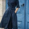 Women's Casual Dress Cotton Linen Dress Swing Dress Maxi Long Dress Cotton Blend Stylish Elegant Daily Holiday Vacation Shirt Collar Lace Up Pocket Half Sleeve Summer Spring 2022 Regular Fit Yellow