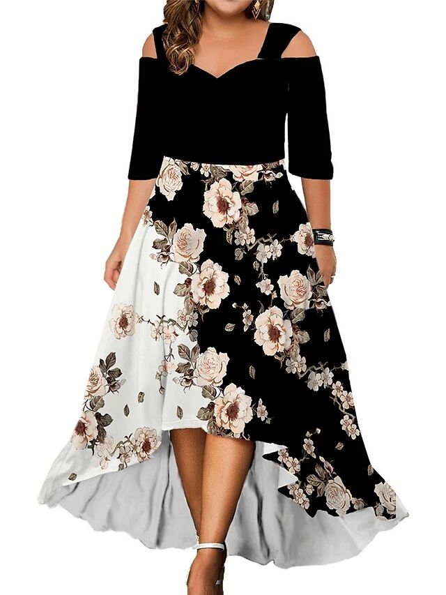 Women‘s Plus Size Curve Casual Dress Graphic Floral Long Dress Maxi Dress Half Sleeve Print V Neck Fashion Daily Black White Summer Spring L XL XXL 3XL 4XL 2 Women‘s Plus Size Curve Casual Dress Graphic Floral Long Dress Maxi Dress Half Sleeve Print V Neck Fashion Daily Black White Summer Spring L XL XXL 3XL 4XL - Image 2