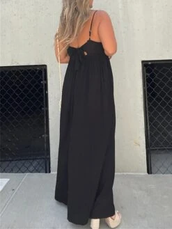 Women's Jumpsuit Backless Solid Color V Neck Streetwear Street Daily Regular Fit Strap Black S M L Spring -Cheap Plus Fit Dress Store pkunwo1689325588908