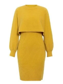 Women's Two Piece Dress Set Casual Dress Skirt Set Daily Going Out Fashion Streetwear Print Mini Dress Crew Neck Long Sleeve Plain Regular Fit Black Yellow Light Green Fall Winter M