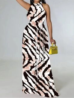 Women's Jumpsuit Backless Print Floral Halter Casual Street Daily Regular Fit Short Sleeve Black White Army Green S M L Spring -Cheap Plus Fit Dress Store plnlyq1676962142446