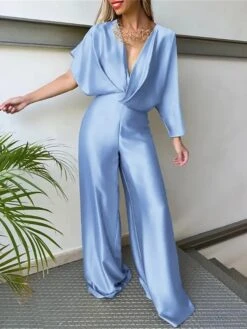 Women‘s Jumpsuit High Waist Maillard Solid Color V Neck Wedding Elegant Party Cocktail Party Regular Fit Short Sleeve White Yellow Pink S M L Summer 10 Women‘s Jumpsuit High Waist Maillard Solid Color V Neck Wedding Elegant Party Cocktail Party Regular Fit Short Sleeve White Yellow Pink S M L Summer -Cheap Plus Fit Dress Store plytfq1676445993703