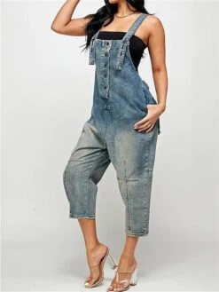 Women‘s Overall Pocket Solid Color Denim Square Neck Streetwear Daily Vacation Regular Fit Sleeveless Black Navy Blue Dusty Blue S M L Fall 19 Women‘s Overall Pocket Solid Color Denim Square Neck Streetwear Daily Vacation Regular Fit Sleeveless Black Navy Blue Dusty Blue S M L Fall -Cheap Plus Fit Dress Store pmgbly1690941119690