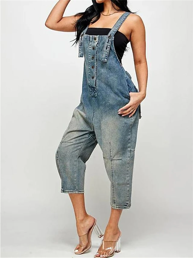 Women‘s Overall Pocket Solid Color Denim Square Neck Streetwear Daily Vacation Regular Fit Sleeveless Black Navy Blue Dusty Blue S M L Fall 7 Women‘s Overall Pocket Solid Color Denim Square Neck Streetwear Daily Vacation Regular Fit Sleeveless Black Navy Blue Dusty Blue S M L Fall - Image 7