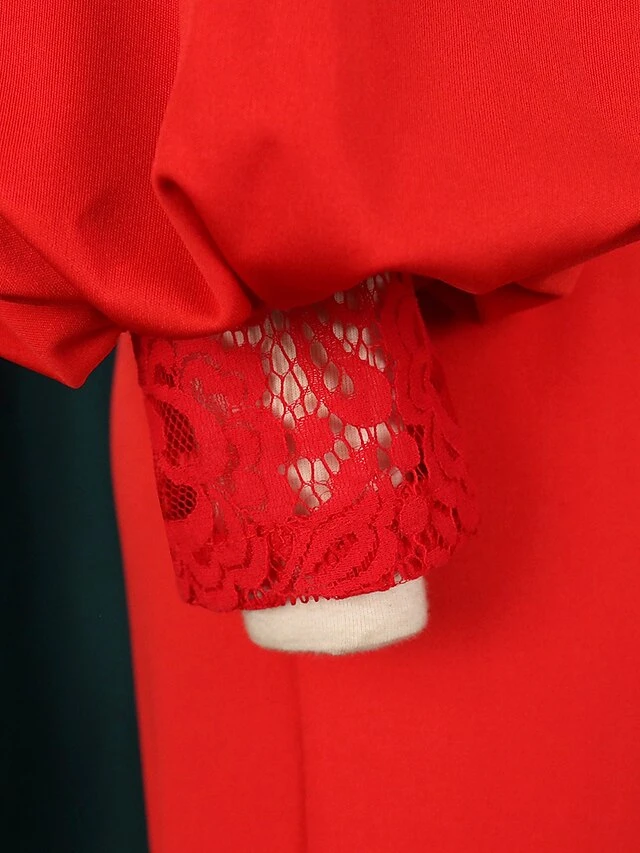 Women's Jumpsuit Flower Lace Solid Color Crew Neck Formal Birthday Party Christmas Evening Straight Regular Fit Long Sleeve Bishop Sleeve Red S M L Fall Cold Weather 6 Women's Jumpsuit Flower Lace Solid Color Crew Neck Formal Birthday Party Christmas Evening Straight Regular Fit Long Sleeve Bishop Sleeve Red S M L Fall Cold Weather - Image 6