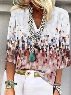 Women's Shirt Blouse Red Blue Purple Tie Dye Print 3/4 Length Sleeve Casual Daily Basic V Neck Regular Fit Fall & Winter 7 Women's Shirt Blouse Red Blue Purple Tie Dye Print 3/4 Length Sleeve Casual Daily Basic V Neck Regular Fit Fall & Winter -Cheap Plus Fit Dress Store pmxgol1689592988220