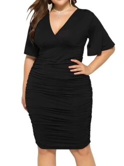 Women's Plus Size Curve Work Dress Bodycon Sheath Dress Plain Midi Dress Short Sleeve Ruched V Neck Fashion Office Black Royal Blue Fall Winter L XL XXL 3XL 4XL 30 Women's Plus Size Curve Work Dress Bodycon Sheath Dress Plain Midi Dress Short Sleeve Ruched V Neck Fashion Office Black Royal Blue Fall Winter L XL XXL 3XL 4XL -Cheap Plus Fit Dress Store pnbbij1694151474551