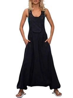 Black Jumpsuit For Women Overall Pocket Solid Color Crew Neck Casual Vacation Cargo Pants Loose Fit Sleeveless Light Blue Wine Red ArmyGreen S M L Spring