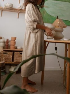 Women's Shirt Dress Casual Dress Midi Dress Outdoor Daily Date Cotton Basic Classic V Neck Ruched Long Sleeve Fall Winter 2023 Loose Fit Black Green Apricot Pure Color S M L XL -Cheap Plus Fit Dress Store poafdy1695096321134