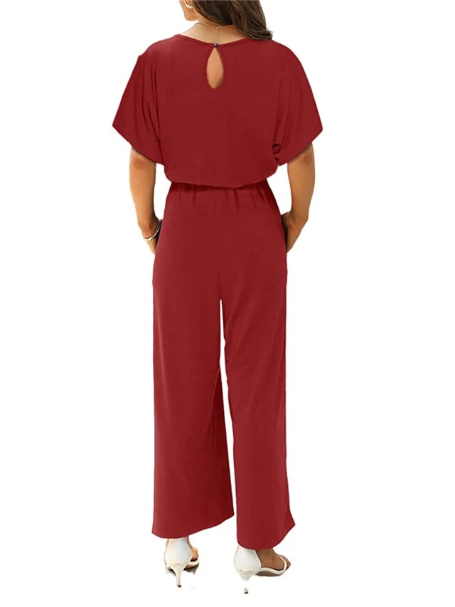Women's Jumpsuit Lace Up Solid Color Crew Neck Streetwear Daily Vacation Regular Fit Short Sleeve Black Wine Army Green S M L Spring 12 Women's Jumpsuit Lace Up Solid Color Crew Neck Streetwear Daily Vacation Regular Fit Short Sleeve Black Wine Army Green S M L Spring - Image 12