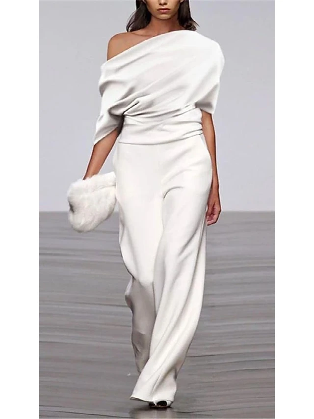 Jumpsuits For Women Summer Dressy Solid OL Elegant Sleeveless Wide Leg Long Pants Romper One Shoulder Casual Overalls 1 Jumpsuits For Women Summer Dressy Solid OL Elegant Sleeveless Wide Leg Long Pants Romper One Shoulder Casual Overalls