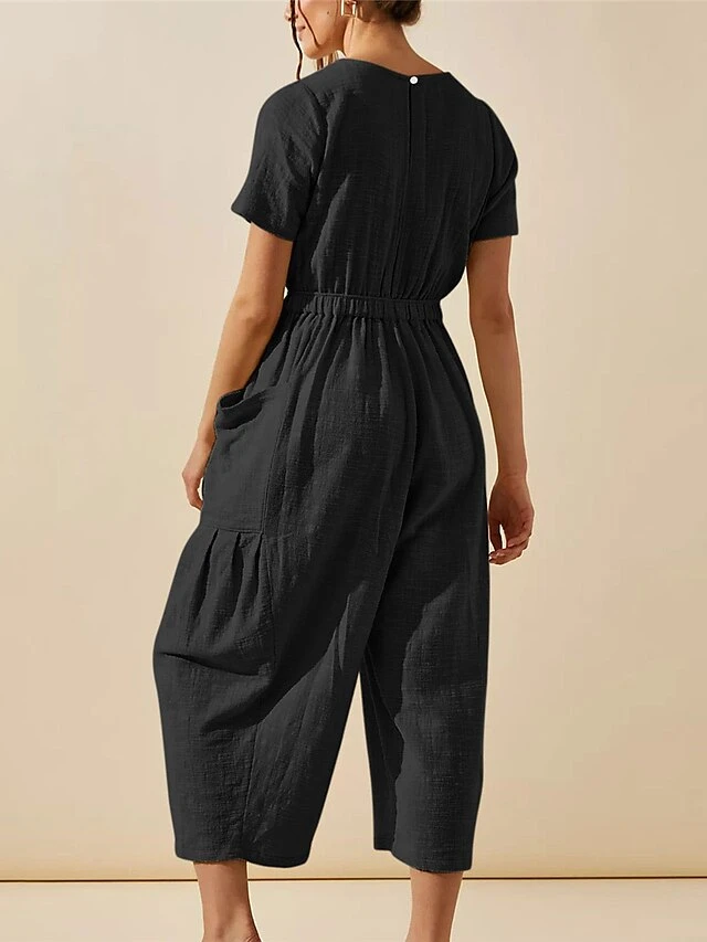 Women's Jumpsuit Pocket Solid Color Crew Neck Streetwear Street Daily Regular Fit Short Sleeve Black White Light Green S M L Summer 12 Women's Jumpsuit Pocket Solid Color Crew Neck Streetwear Street Daily Regular Fit Short Sleeve Black White Light Green S M L Summer - Image 12