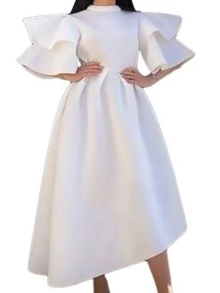 Women‘s Plus Size Curve Party Dress Solid Color Crew Neck Half Sleeve Spring Fall Elegant Modern Maxi Long Dress Formal Party Dress -Cheap Plus Fit Dress Store ppavyz1669704982268