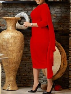 Women‘s Plus Size Curve Work Dress Bodycon Sheath Dress Solid Color Midi Dress Long Sleeve Crew Neck Fashion Outdoor White Red Fall Spring L XL XXL 3XL -Cheap Plus Fit Dress Store pqvqmo1676871090369