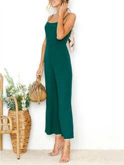 Women's Jumpsuit High Waist Solid Color Square Neck Streetwear Daily Vacation Regular Fit Sleeveless Black Yellow Wine S M L Spring