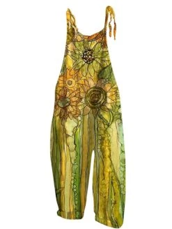 Jumpsuit For Woman Overall Print Floral Crew Neck Streetwear Daily Vacation Loose Fit Sleeveless White Pink Red S M L Summer