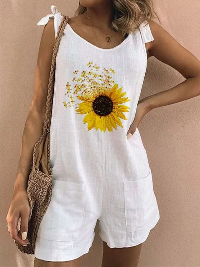 One Piece Jumpsuits For Women Romper Print Floral Crew Neck Casual Going Out Weekend Loose Fit Strap White Blue S M L Summer 1 One Piece Jumpsuits For Women Romper Print Floral Crew Neck Casual Going Out Weekend Loose Fit Strap White Blue S M L Summer