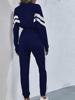 Women's Jumpsuit Patchwork Zipper Solid Color Shirt Collar Active Street Sport Straight Slim Long Sleeve Blue S M L Fall -Cheap Plus Fit Dress Store prlpvo1695368067763