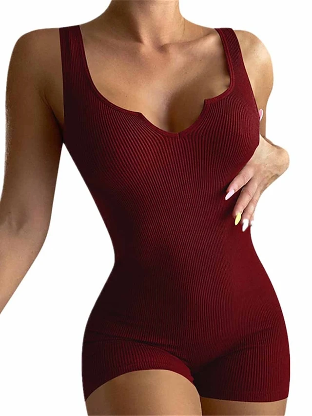 Women's Romper Workout Bodysuit Backless High Waist Solid Color U Neck Sexy Street Daily Regular Fit Sleeveless Black White Wine XS S M Summer Fall Gym 6 Women's Romper Workout Bodysuit Backless High Waist Solid Color U Neck Sexy Street Daily Regular Fit Sleeveless Black White Wine XS S M Summer Fall Gym - Image 6