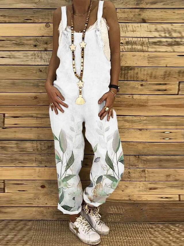 Women's Overall Pocket Print Floral U Neck Holiday Daily Vacation Straight Regular Fit Sleeveless Sleeveless White Red Green S M L Summer 2 Women's Overall Pocket Print Floral U Neck Holiday Daily Vacation Straight Regular Fit Sleeveless Sleeveless White Red Green S M L Summer - Image 2