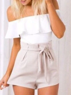 Women's Romper Patchwork Drawstring Color Block Off Shoulder Streetwear Street Daily Regular Fit Short Sleeve White S M L Summer -Cheap Plus Fit Dress Store psudnk1681877069268