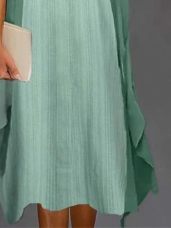 Women's Two Piece Dress Set Casual Dress Chiffon Dress Daily Vacation Fashion Elegant Twist Knot Front Midi Dress V Neck 3/4 Length Sleeve Plain Regular Fit Blue Green Summer Spring S M L XL XXL -Cheap Plus Fit Dress Store pthzxc1680772483845