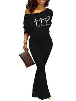 Women's Jumpsuit Lace Up Print Letter One Shoulder Casual Street Vacation Regular Fit Long Sleeve Batwing Sleeve Green Black Gray S M L Spring 14 Women's Jumpsuit Lace Up Print Letter One Shoulder Casual Street Vacation Regular Fit Long Sleeve Batwing Sleeve Green Black Gray S M L Spring -Cheap Plus Fit Dress Store ptmgch1642414614771