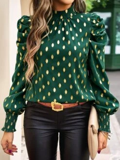 Women's Blouse Black Red Royal Blue Geometric Asymmetric Long Sleeve Work Modern High Neck Form Fit Geometric Lantern Sleeve Fall & Winter -Cheap Plus Fit Dress Store ptpyuk1697624607947