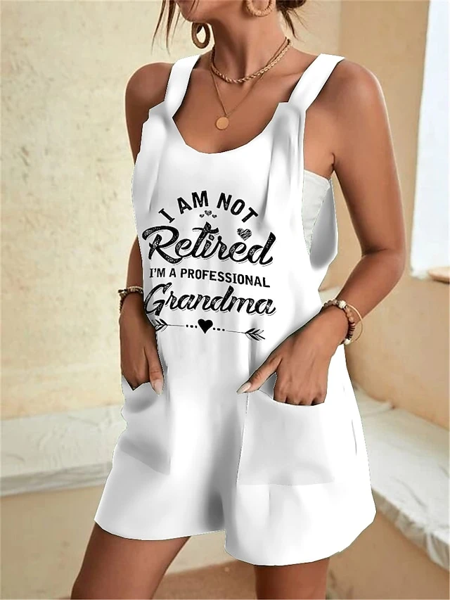 Women's Overall Pocket Print Letter U Neck Casual Daily Baggy Shorts Loose Fit Strap Sleeveless Black White S M L Summer 4 Women's Overall Pocket Print Letter U Neck Casual Daily Baggy Shorts Loose Fit Strap Sleeveless Black White S M L Summer - Image 4