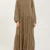 Women's Casual Dress Cotton Linen Dress Maxi Long Dress Cotton Blend Basic Classic Outdoor Daily Vacation Crew Neck Ruched Ruffle Long Sleeve Fall Winter Autumn 2023 Loose Fit Black Blue Brown Plain