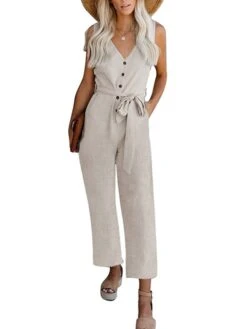 Women's Jumpsuit Patchwork Solid Color V Neck Casual Daily Holiday Straight Regular Fit Sleeveless Blue Army Green Beige S M L Summer / Plus Size
