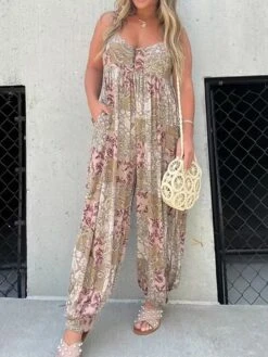 Women's Jumpsuit Pocket Print Print V Neck Streetwear Street Daily Regular Fit Sleeveless Yellow Red Blue S M L Summer -Cheap Plus Fit Dress Store puciof1688621490269