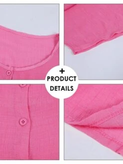 Women's Casual Dress Shirt Dress Cotton Linen Dress Mini Dress Blue Purple Pink Short Sleeve Pure Color Spring Summer V Neck Beach Basic Daily Weekend Loose Fit Linen S M L XL XXL 3XL -Cheap Plus Fit Dress Store puhydo1673254432276