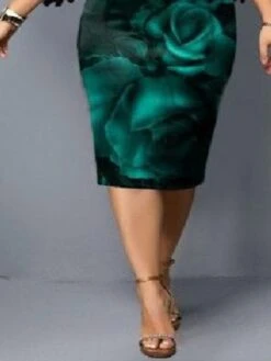 Women‘s Plus Size Curve Flattering Dresses Elegant Apple Shaped Dress Wedding Guest Party Dress Print Crew Neck Sleeve Spring Fall Work Casual Prom Dress Midi Dress Daily Work Dress -Cheap Plus Fit Dress Store putvpr1649312179049