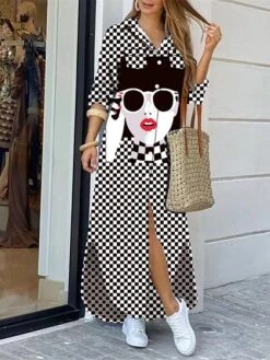 Women's Shirt Dress Casual Dress Maxi Long Dress Outdoor Daily Polyester Fashion Hot Shirt Collar Button Print Long Sleeve Summer Spring Fall 2023 Regular Fit ArmyGreen Black Pink Geometric Abstract -Cheap Plus Fit Dress Store pvdmas1689054960116