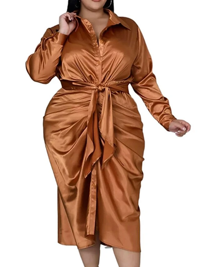Women‘s Plus Size Curve Flattering Dresses Elegant Apple Shaped Dress Wedding Guest Work Dress Pure Color Shirt Collar Long Sleeve Fall Winter Work Midi Dress Going Out Work Dress Shirt Dress 11 Women‘s Plus Size Curve Flattering Dresses Elegant Apple Shaped Dress Wedding Guest Work Dress Pure Color Shirt Collar Long Sleeve Fall Winter Work Midi Dress Going Out Work Dress Shirt Dress - Image 11
