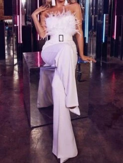 White Jumpsuit For Women Sexy Party Elegant Evening Party High Waist Solid Color Backless Office Strapless Long Romper -Cheap Plus Fit Dress Store pwfoik1630484783431
