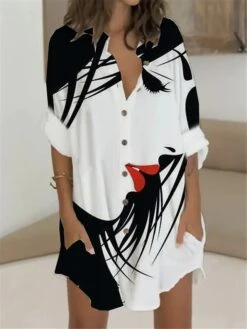 Women's T Shirt Dress Casual Dress Shift Dress Mini Dress Outdoor Daily Vacation Polyester Fashion Casual Stand Collar Button Pocket Long Sleeve Summer Spring Fall 2023 Regular Fit Black White Red -Cheap Plus Fit Dress Store pwtnun1679383023283