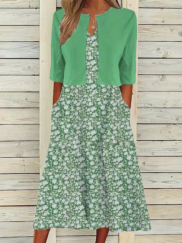 Women's Two Piece Dress Set Casual Dress Dress Set Outdoor Daily Fashion Modern Pocket Print Midi Dress V Neck Half Sleeve Floral Regular Fit Red Blue Green Summer Spring S M L XL XXL 1 Women's Two Piece Dress Set Casual Dress Dress Set Outdoor Daily Fashion Modern Pocket Print Midi Dress V Neck Half Sleeve Floral Regular Fit Red Blue Green Summer Spring S M L XL XXL
