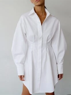 Women's Shirt Dress Casual Dress Mini Dress Outdoor Daily Date Polyester Fashion Basic Shirt Collar Button Long Sleeve Fall Winter 2023 Regular Fit Black White Brown Pure Color S M L -Cheap Plus Fit Dress Store pwwyrn1695644827362